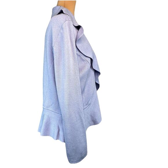 St. John Cardigan Peplum Jacket w/ Ruffle Size 10 Light Blue Periwinkle FLAW - Picture 6 of 16